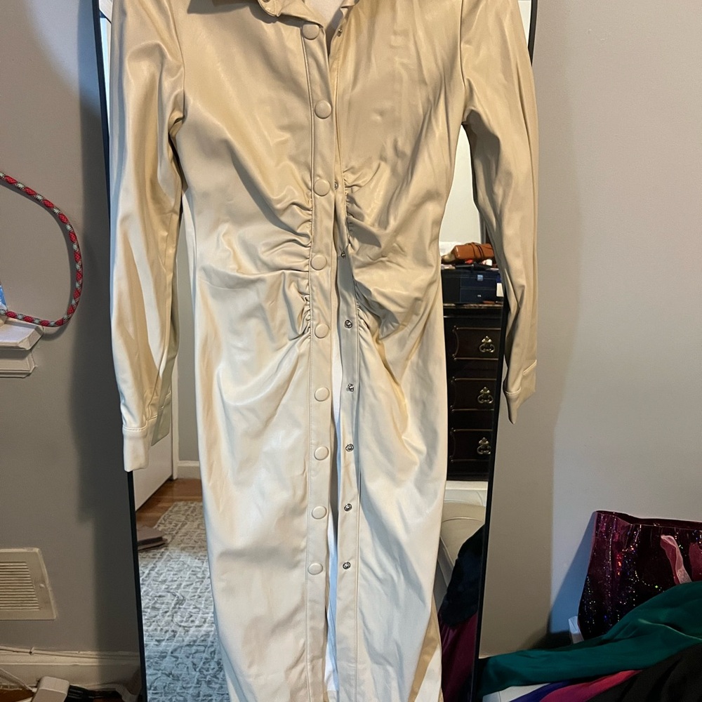 Fashion Nova Cream leather Long Sleeve Dress